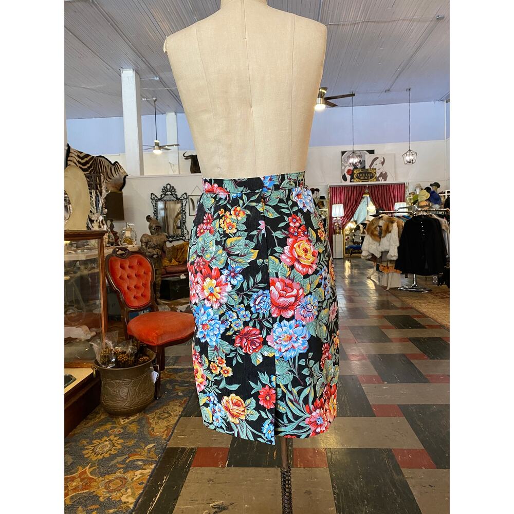 1980s denim skirt and jacket bright flower print 80s fashion 2 piece jean sm - Picture 8 of 10